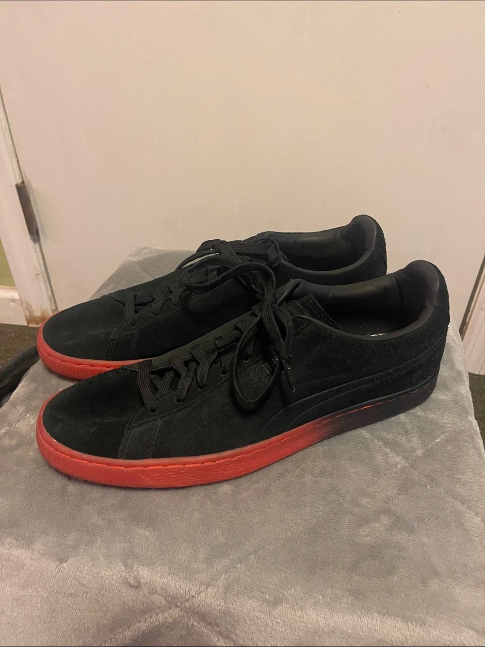 Puma Black Suede Sneakers with Red&Black Sole
